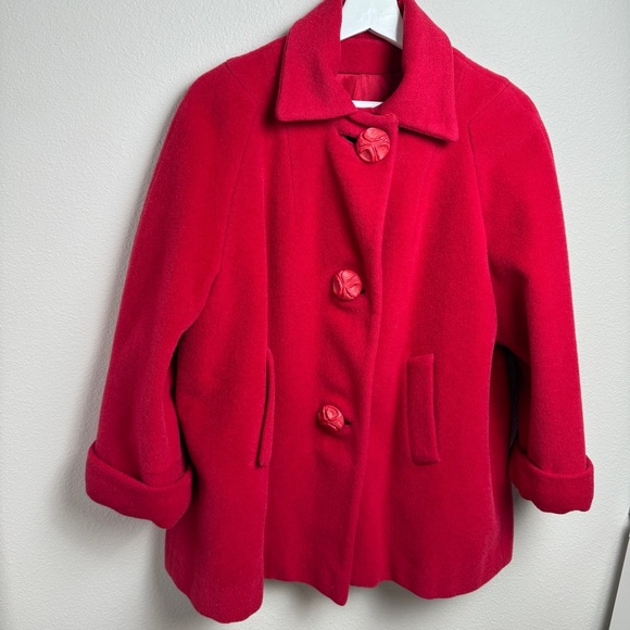Vintage Wrubels 100% Virgin Wool Button Down‎ Coat Red - Picture 8 of 14